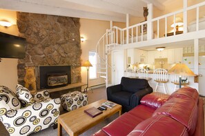 TV, fireplace - SE076 | Mountainside Condo | View | Hot Tub | Winter Shuttle | Ski In/Out (Steamboat Springs)
