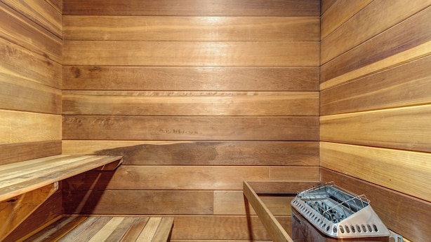 A sauna room with wooden walls and benches. - Walk from Park City Lifts to Heated Pool/Hot Tub Managed by Park City Lodging (Park City)