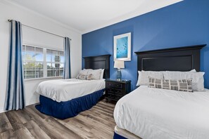 3 bedrooms, pillow-top beds, iron/ironing board, travel cot