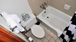 Un baño con inodoro, bidé y bañera.