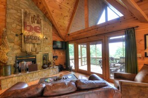 Smart TV, fireplace, DVD player, foosball