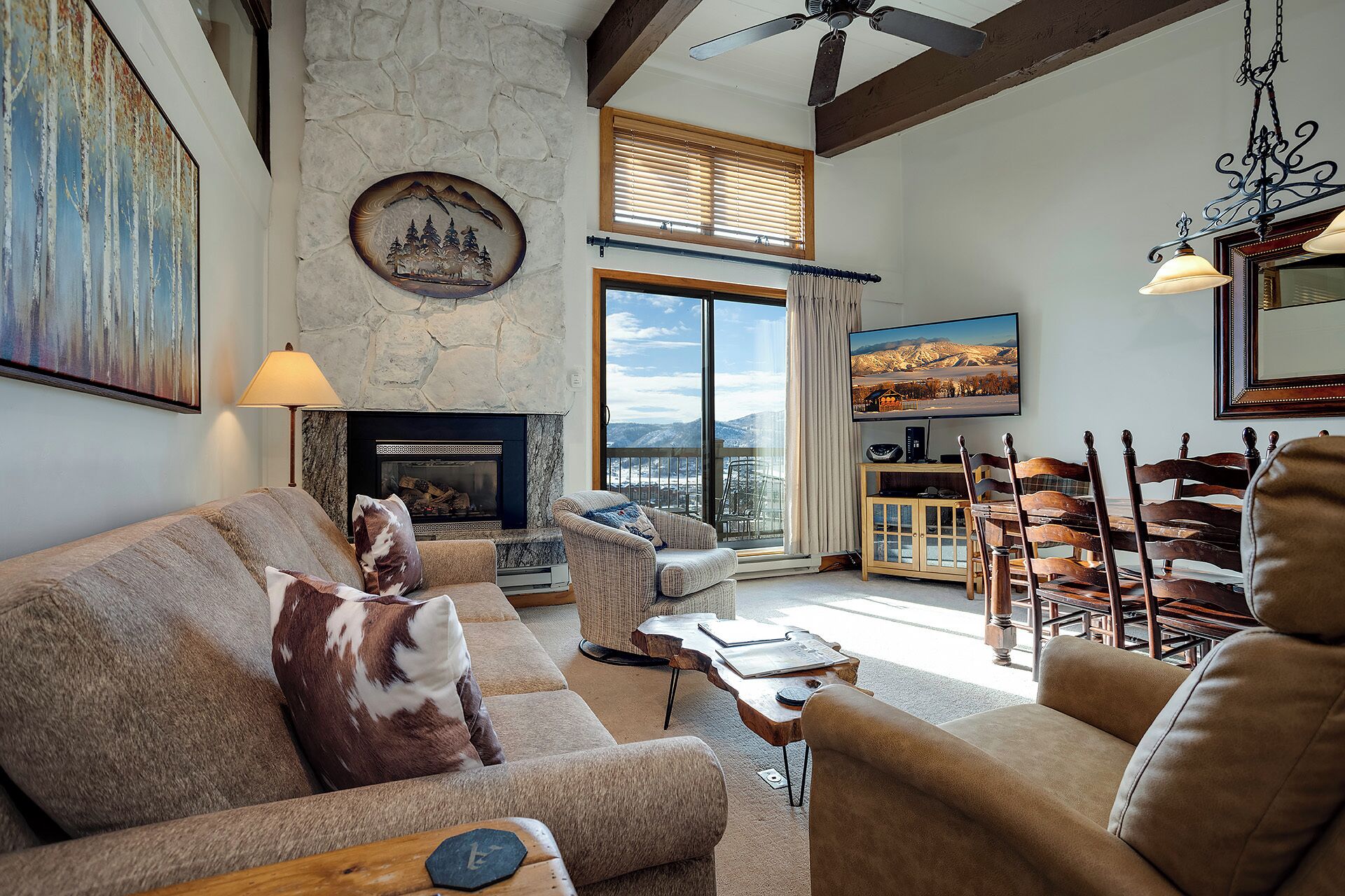 TV, fireplace