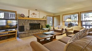 TV, fireplace, DVD player, ping pong