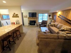 TV, caminetto, lettore DVD, studio