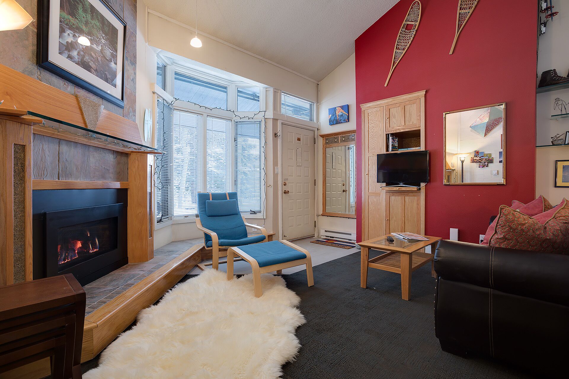 TV, fireplace