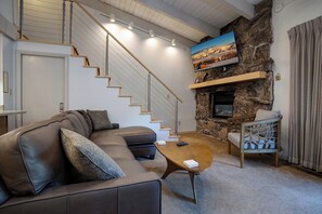 テレビ、暖炉、DVD プレーヤー