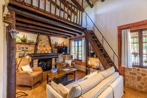 Smart TV, fireplace, DVD player, books