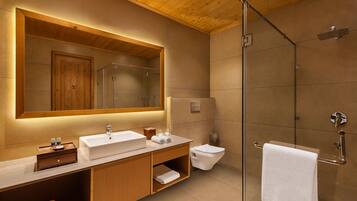 Shower, free toiletries, hair dryer, slippers