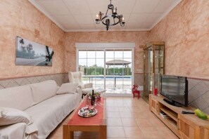 Una televisión, una chimenea