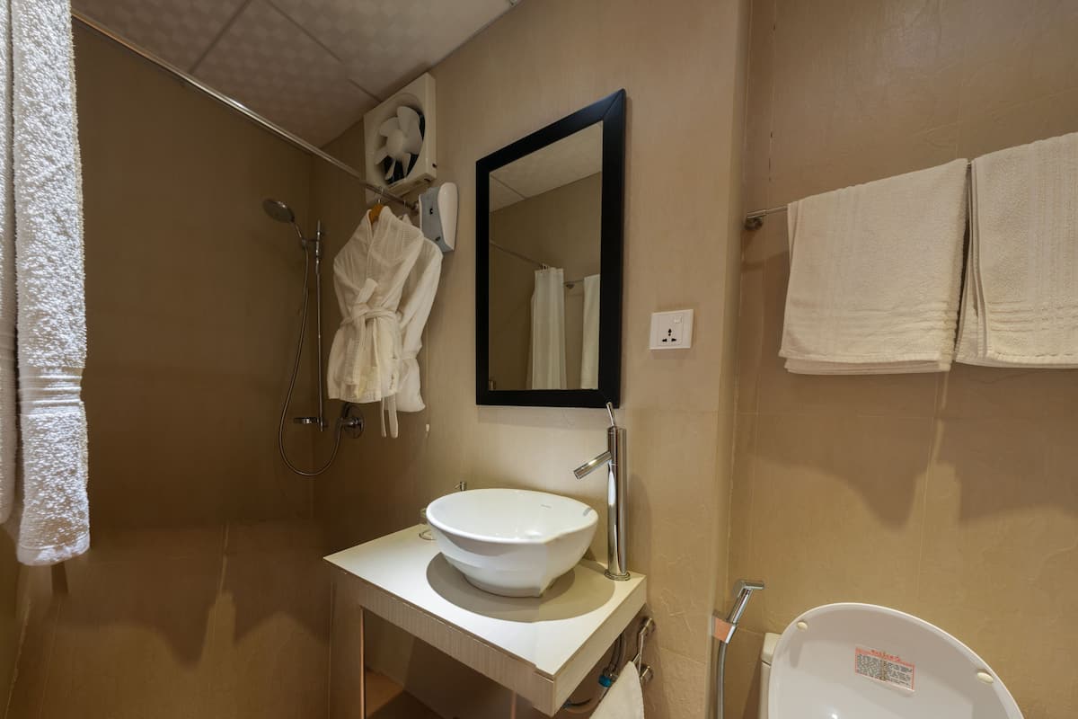 shower, free toiletries, hair dryer, bathrobes