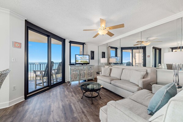 Flat-screen TV, DVD player