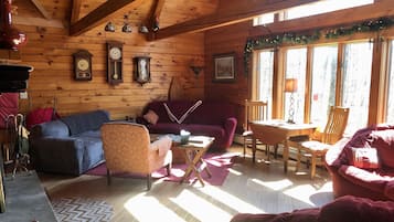 Smart TV, fireplace, DVD player, books