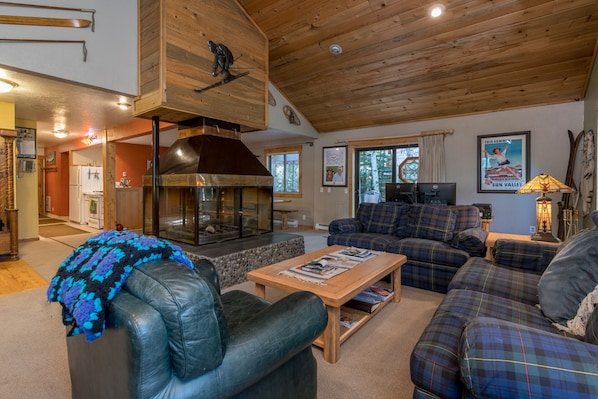 Smart TV, fireplace, DVD player, music library