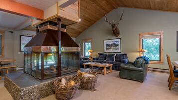 Smart TV, fireplace, DVD player, music library