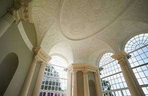 The stunning, ornate ceiling in the Orangery