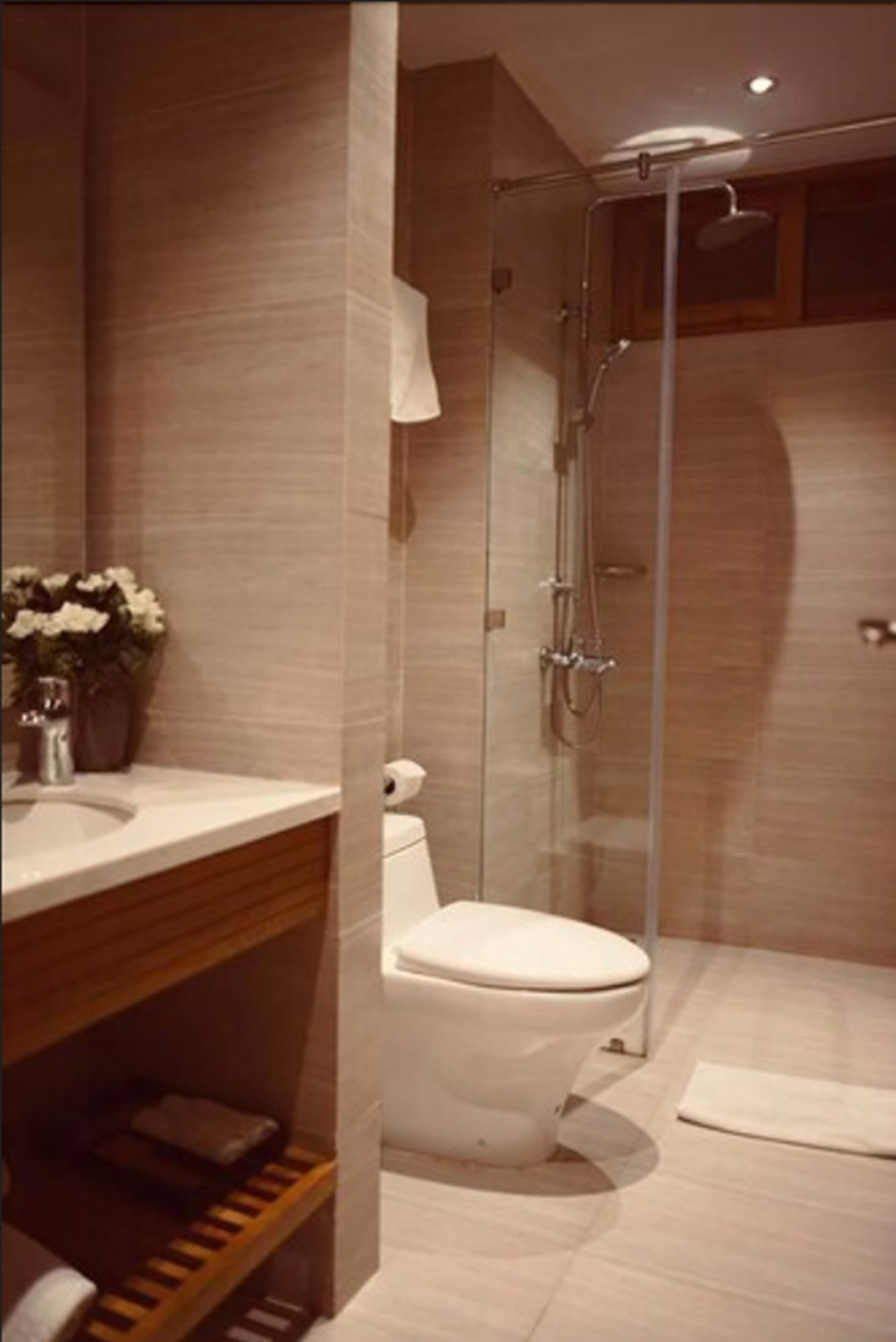 shower, hydromassage showerhead, free toiletries, hair dryer