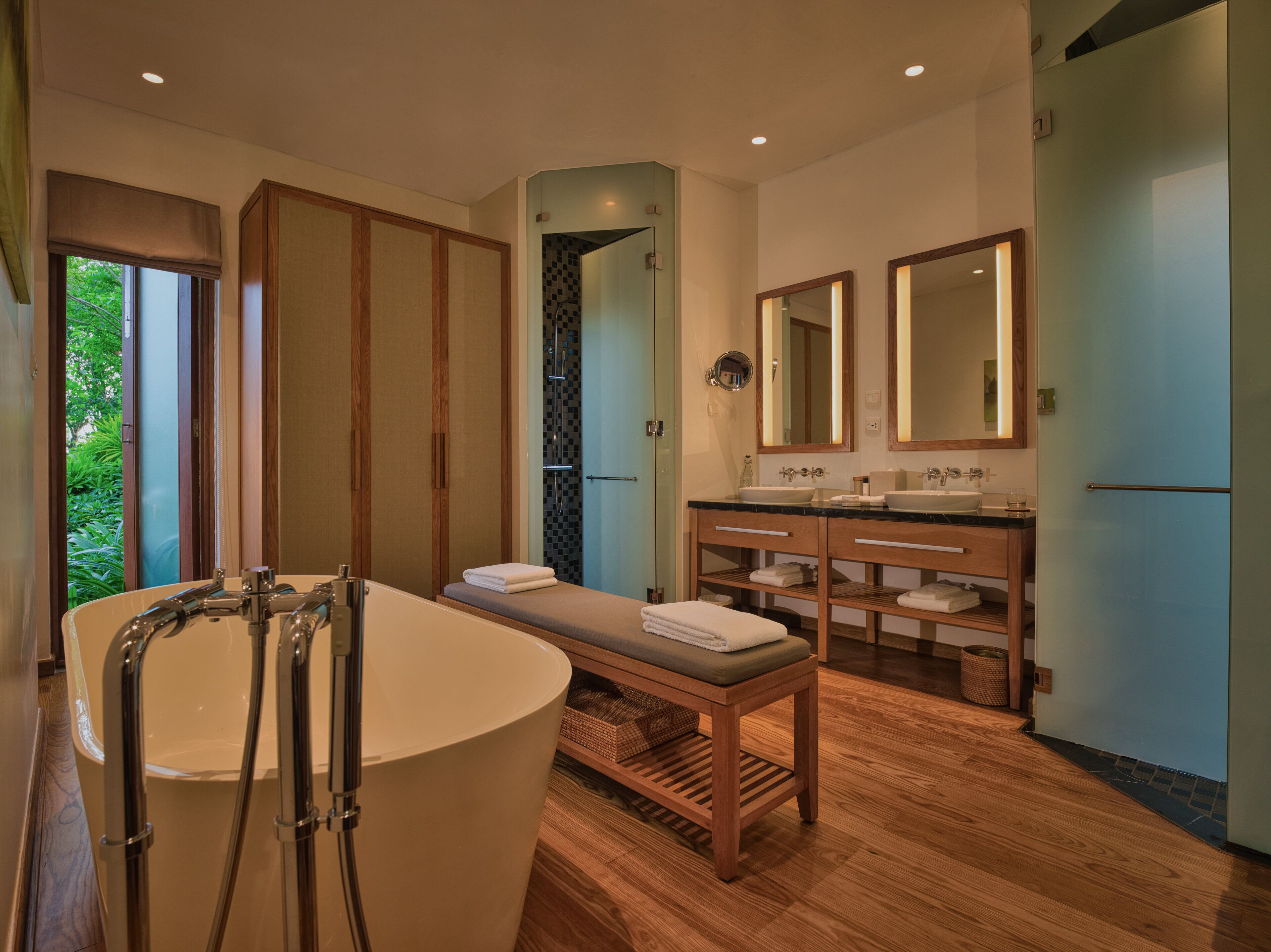 river villa | bathroom | free toiletries, hair dryer, bathrobes, slippers