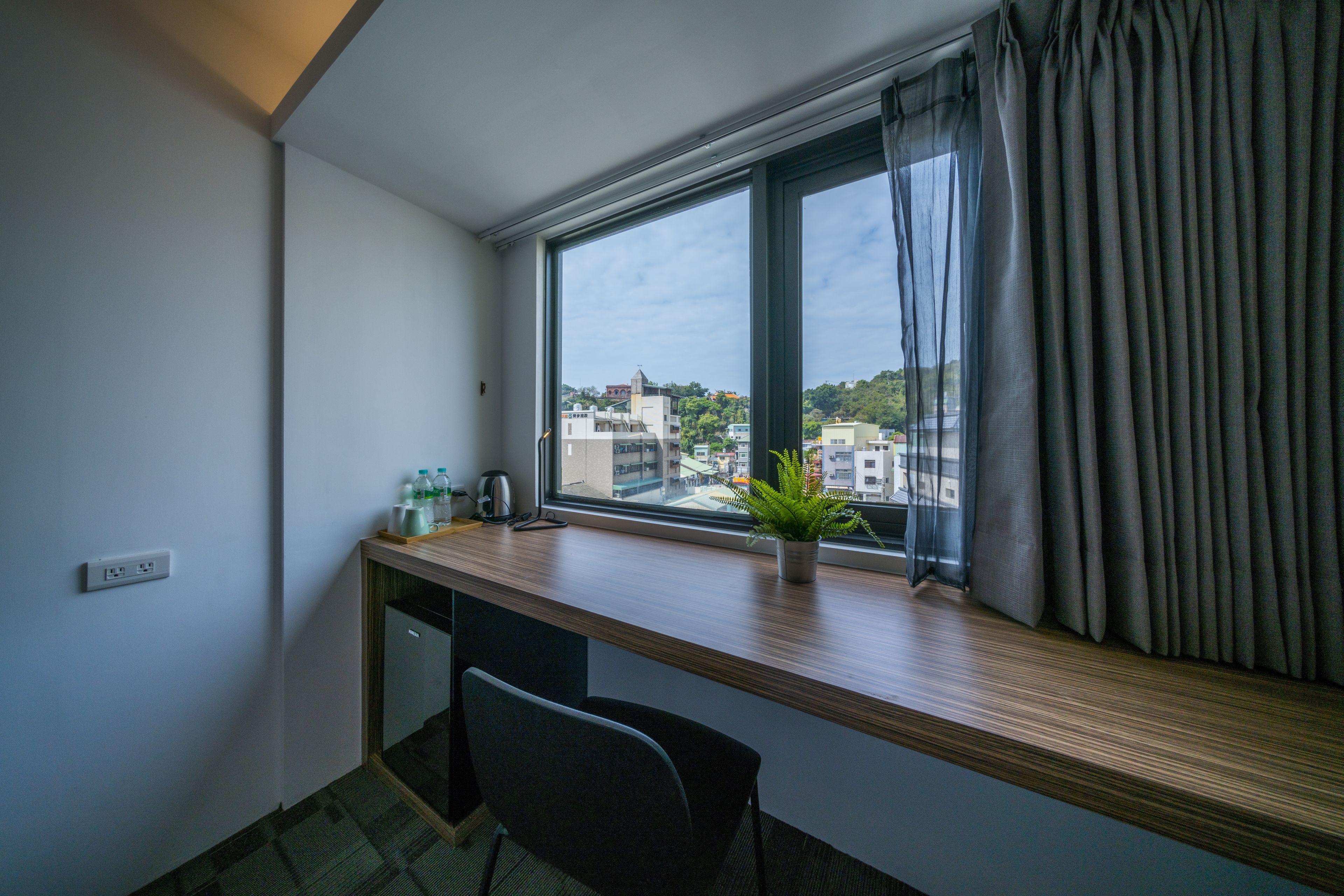 down duvets, desk, blackout curtains, iron/ironing board