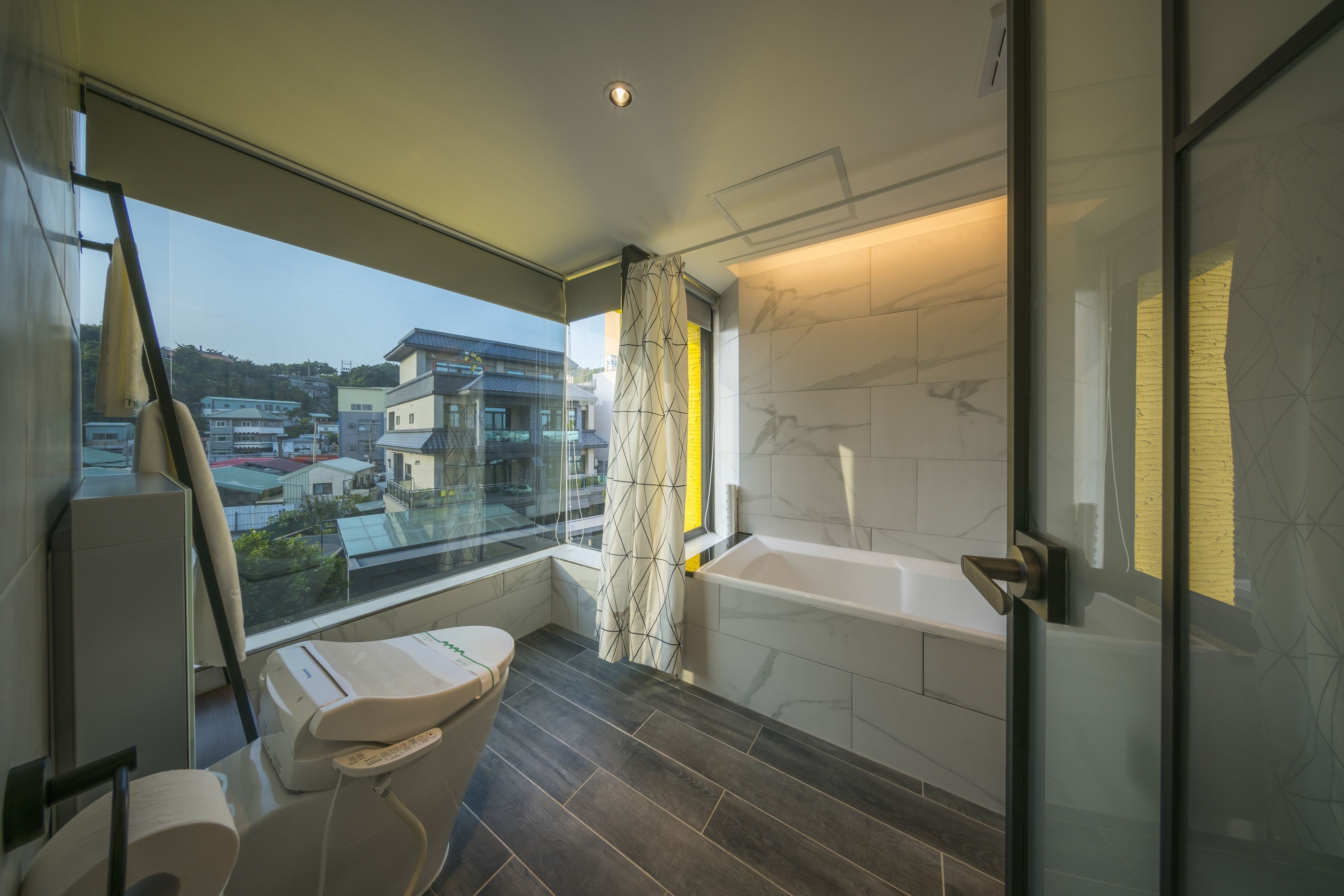 superior double room | bathroom | bathtub, hair dryer, towels, soap