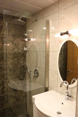 Shower, free toiletries, hair dryer, bathrobes