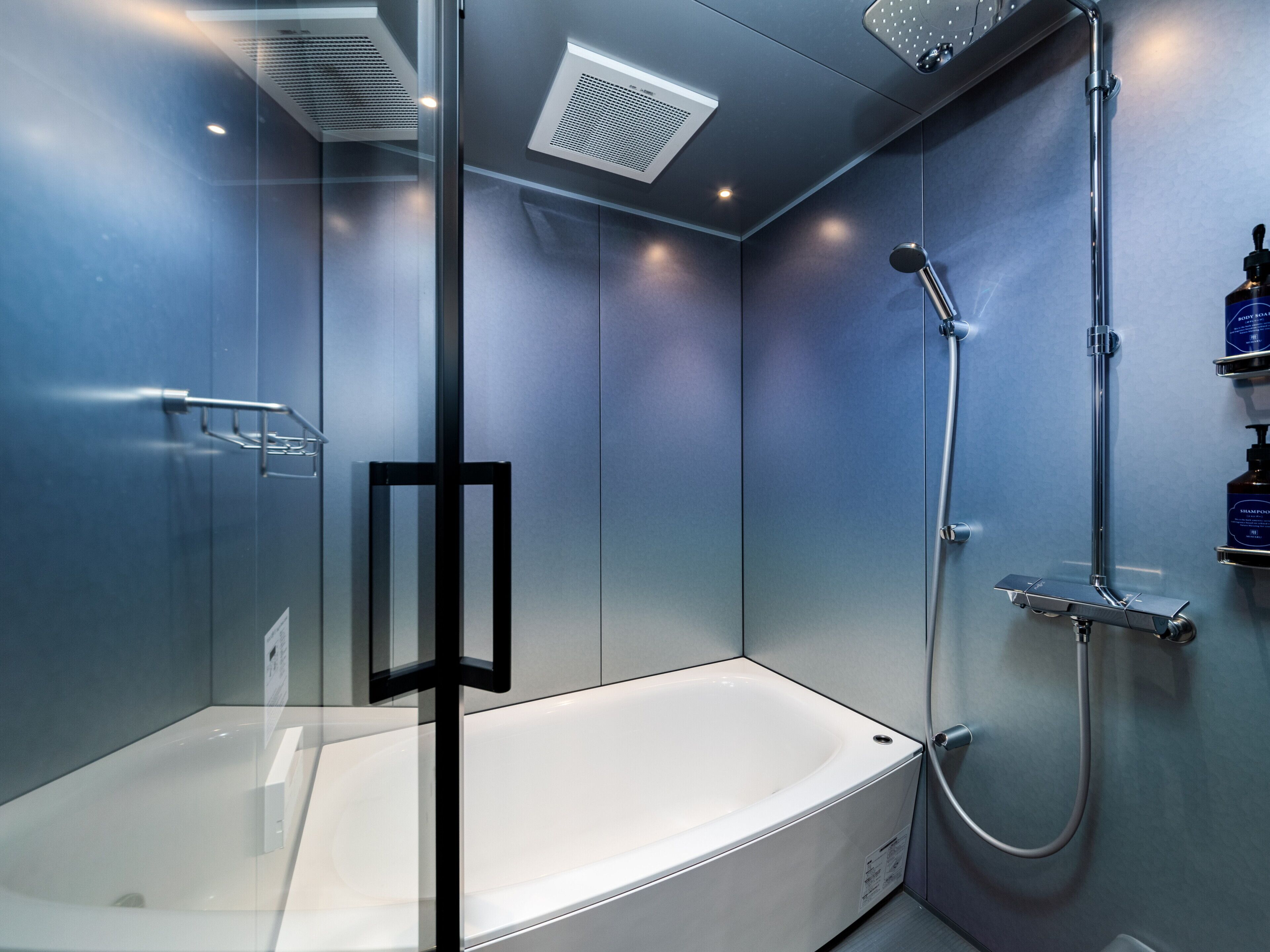 Separate bathtub and shower, deep-soaking bathtub