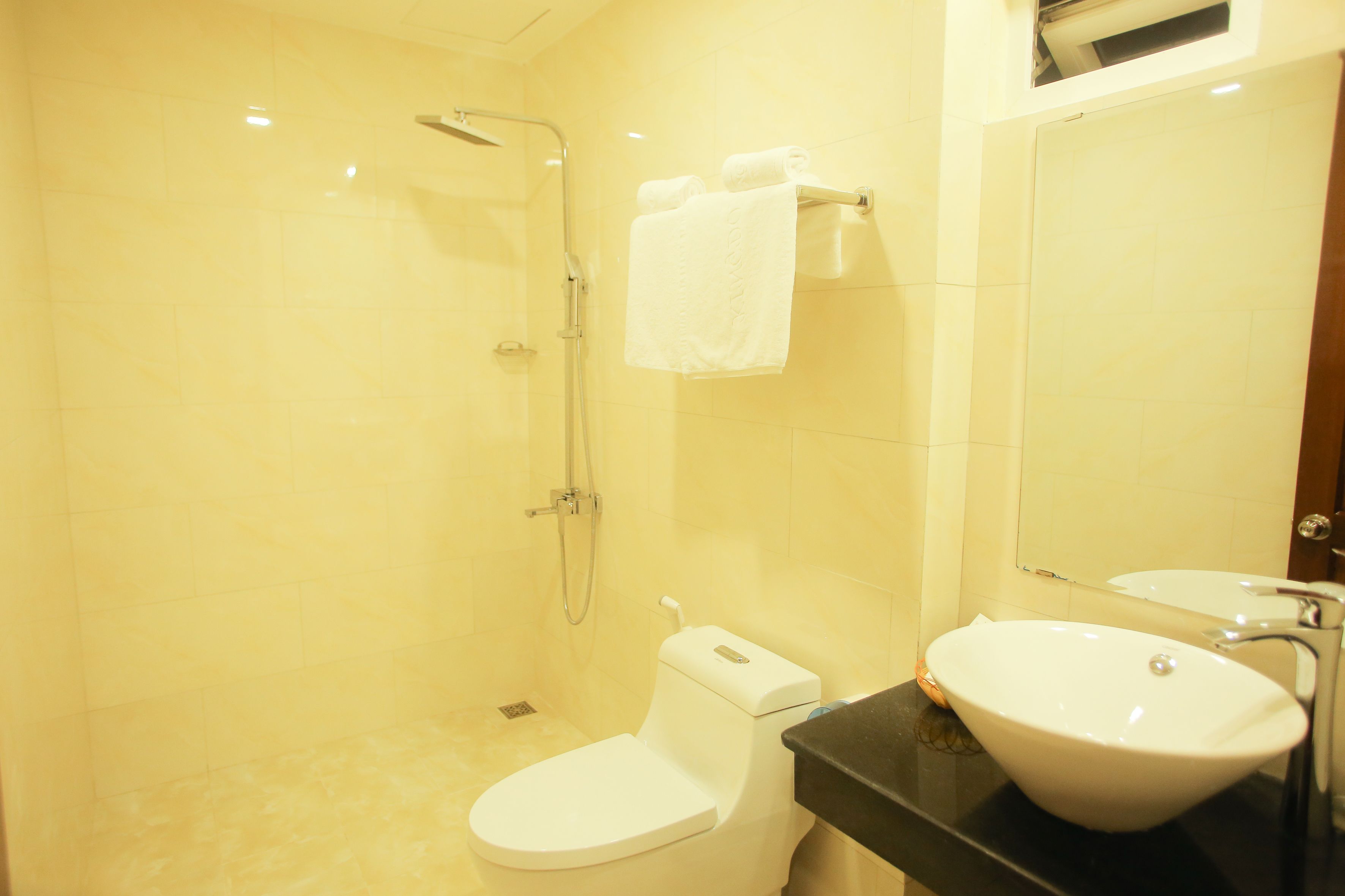 shower, free toiletries, hair dryer, slippers