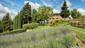 A stone building with a garden and lavender fields. - Luxury Chianti in Olives in Panzano Chianti (Panzano)
