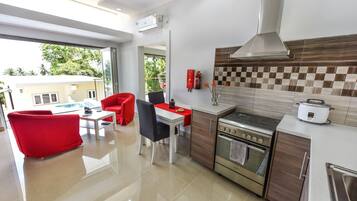 Panoramic Villa, 1 Bedroom, Private Pool, Ocean View | Private kitchen | Full-sized fridge, microwave, oven, stovetop