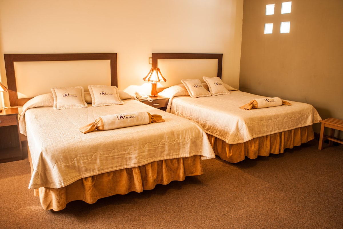 Double Room, 2 Double Beds | 1 bedroom, premium bedding, minibar, desk