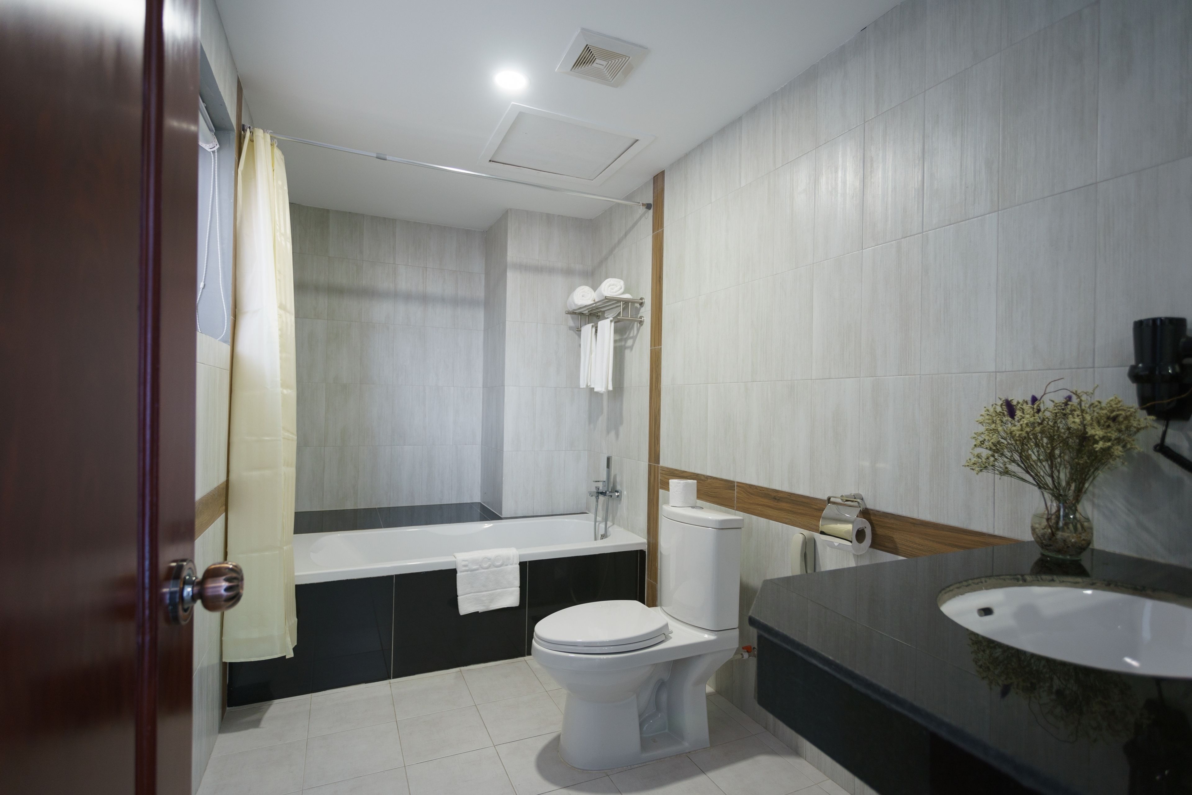 free toiletries, dressing gowns, slippers, towels