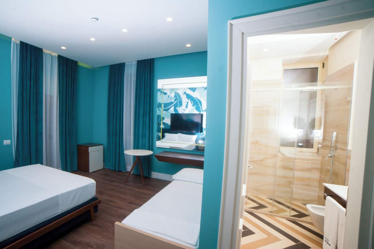 shower, free toiletries, hair dryer, slippers