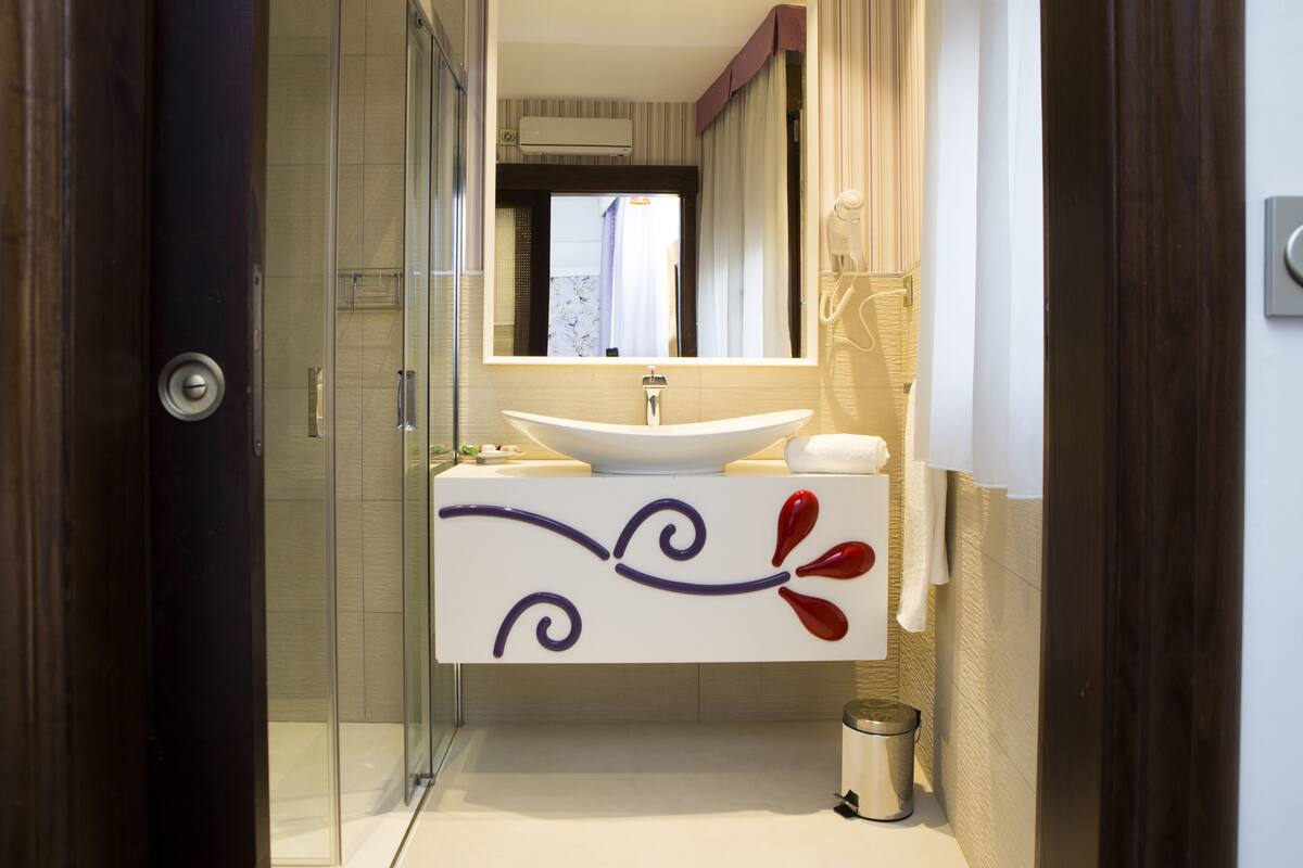 combined shower/bathtub, free toiletries, hair dryer, bidet