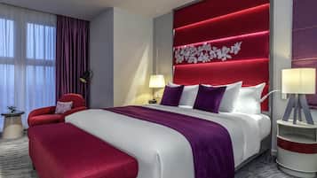 Down comforters, minibar, in-room safe, desk