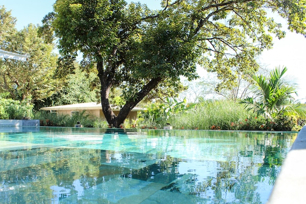 Una piscina al aire libre, una piscina infinita