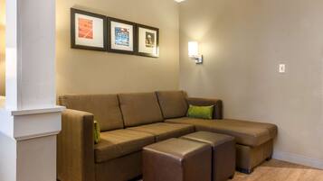 Desk, laptop workspace, blackout curtains, free WiFi