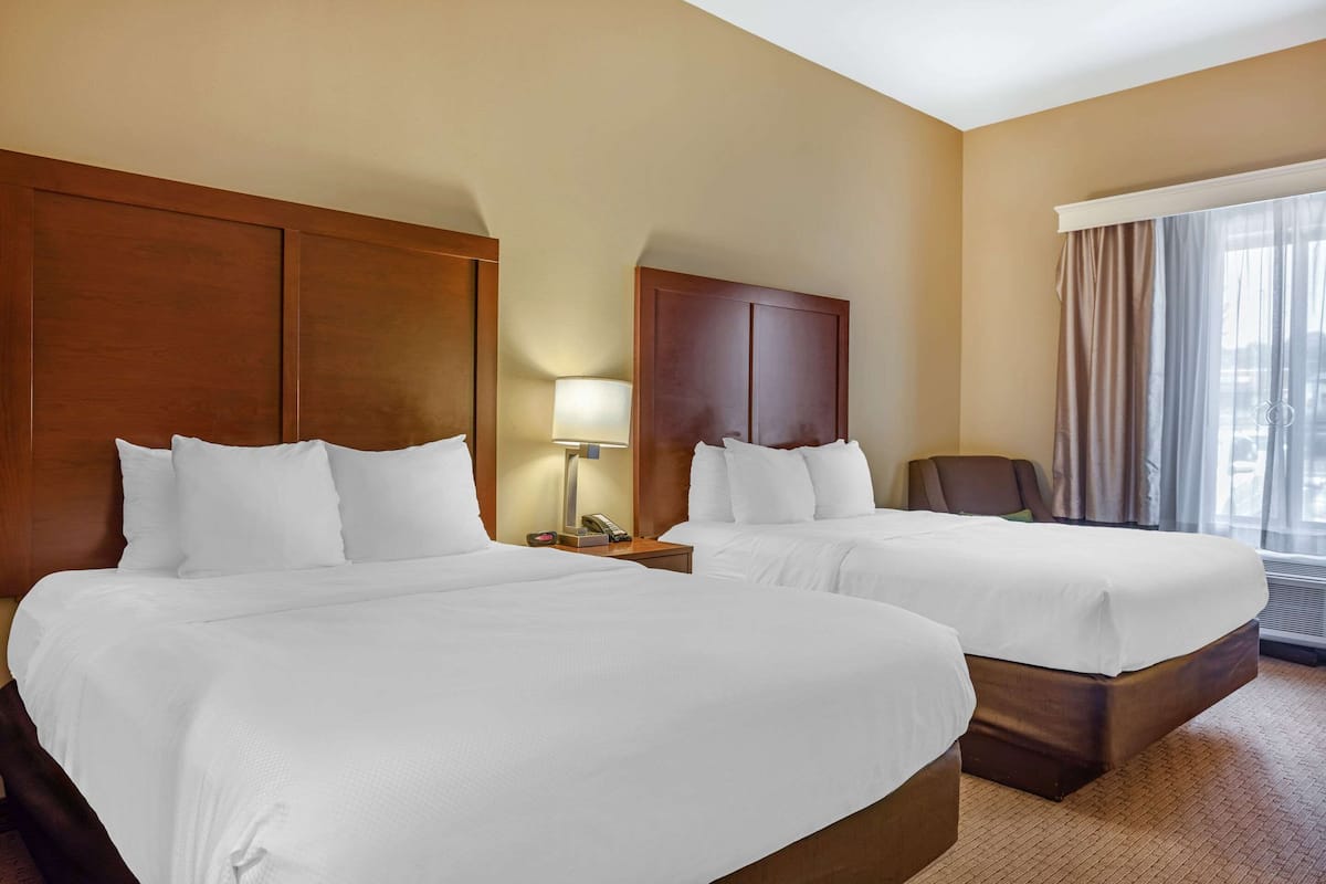 Standard Room, 2 Queen Beds, Non Smoking | 1 bedroom, desk, laptop workspace, blackout drapes