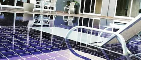 Outdoor pool, pool loungers
