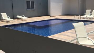 Outdoor pool, sun loungers