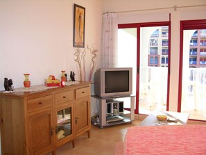 TV, DVD player, stereo