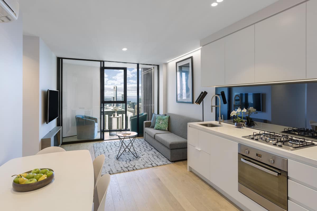 Two Bedroom Sky Apartment | Living area | 55-inch Smart TV with digital channels