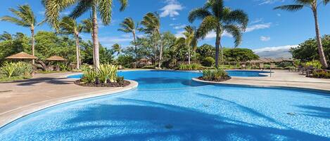 Outdoor pool, pool umbrellas