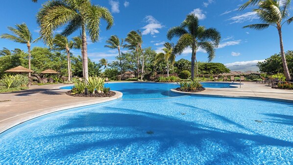 Outdoor pool, pool umbrellas