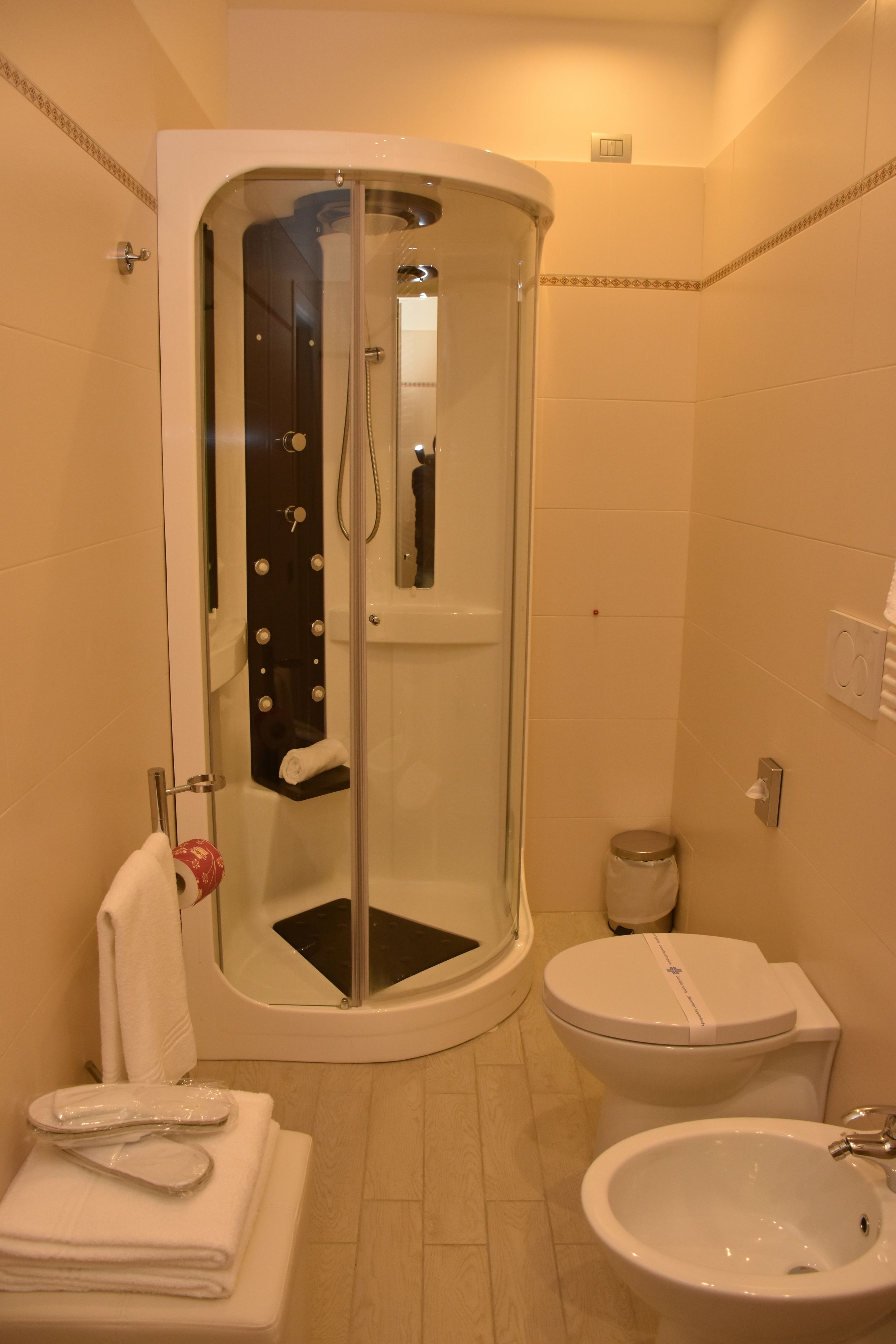 shower, free toiletries, hair dryer, slippers