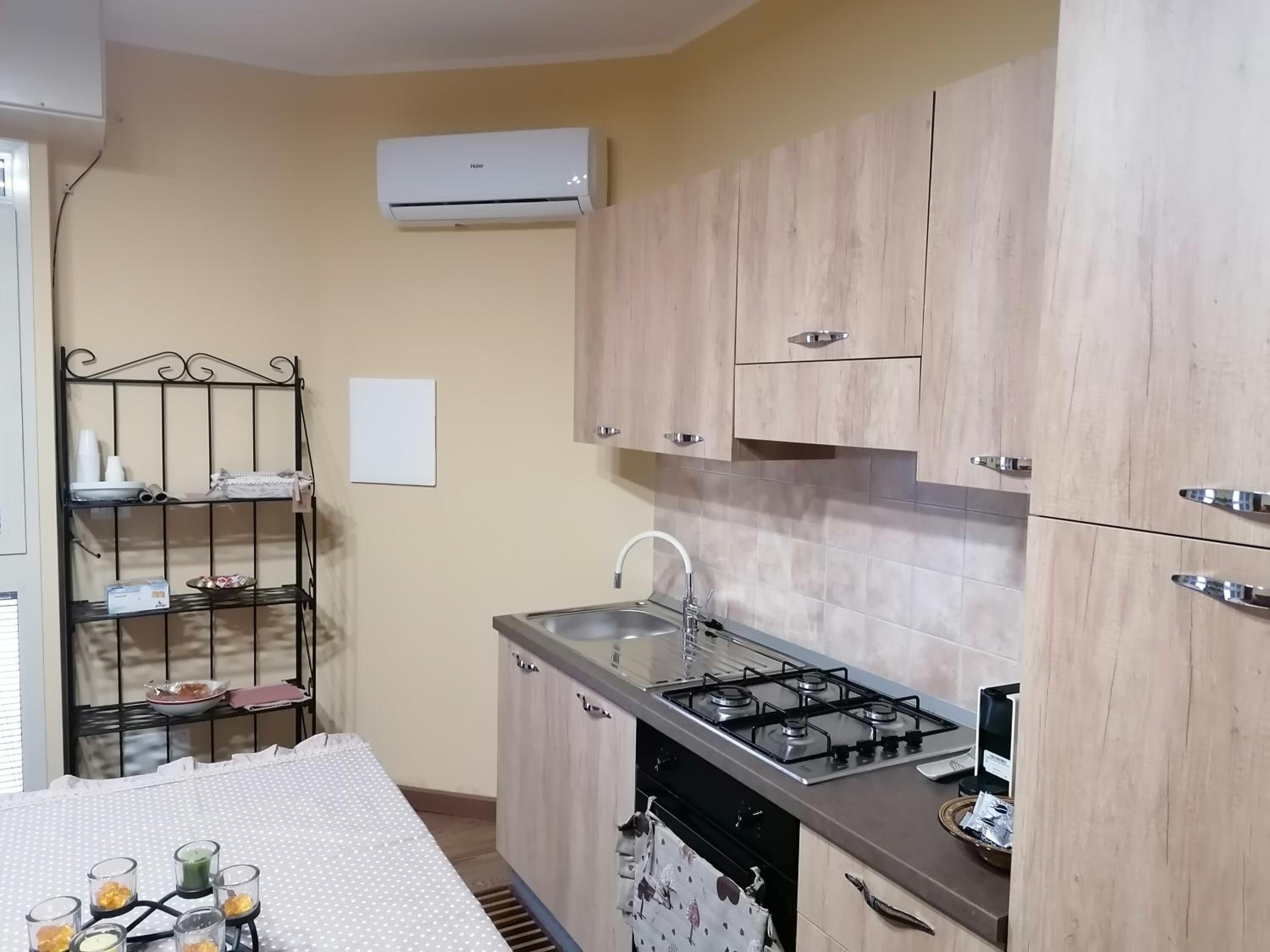 Großer Kühlschrank, Mikrowelle, Ofen, Herdplatte