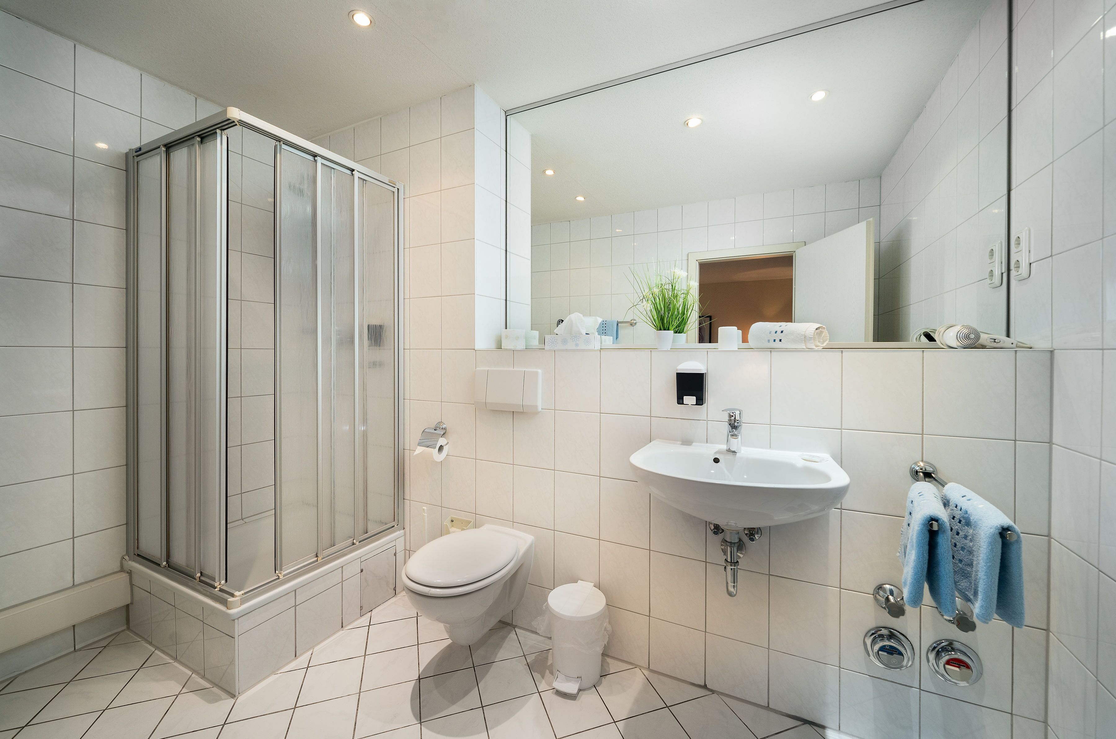 superior double room | bathroom | shower, free toiletries, hair dryer, slippers