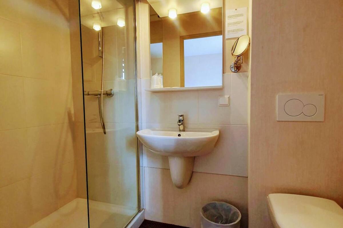 shower, free toiletries, hair dryer, towels