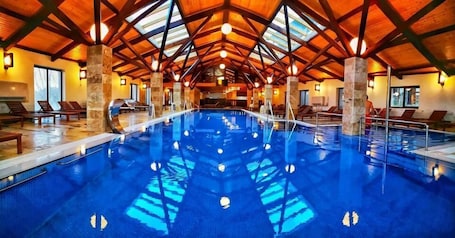 Indoor pool, outdoor pool, sun loungers