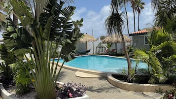Outdoor pool, pool umbrellas