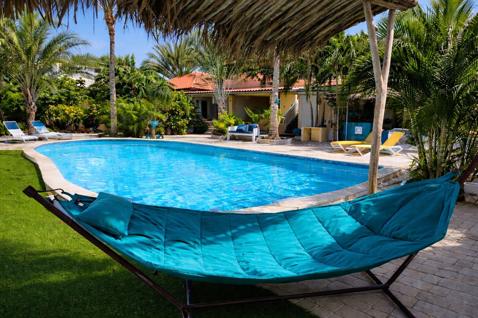 Outdoor pool, pool umbrellas