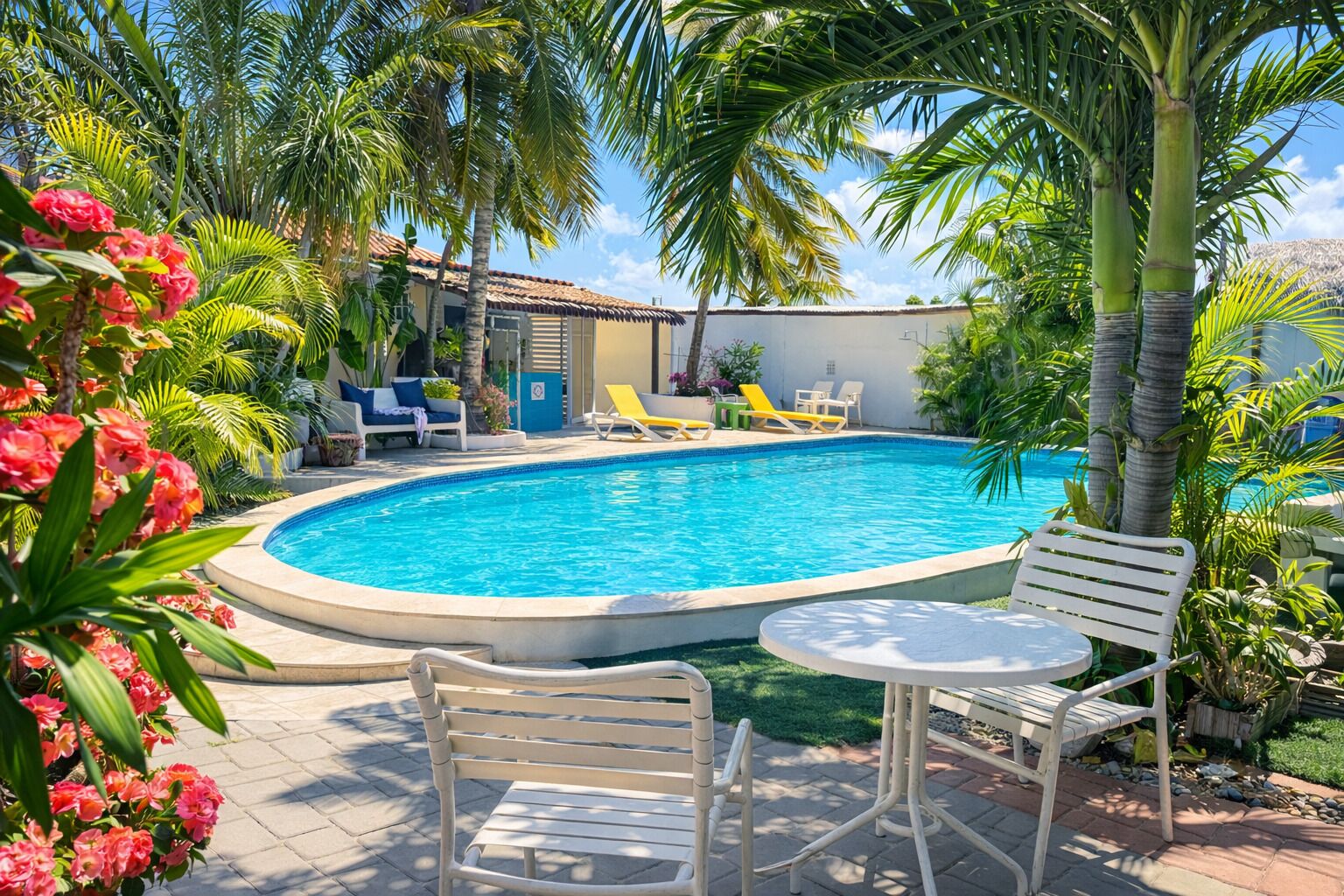 Outdoor pool, pool umbrellas